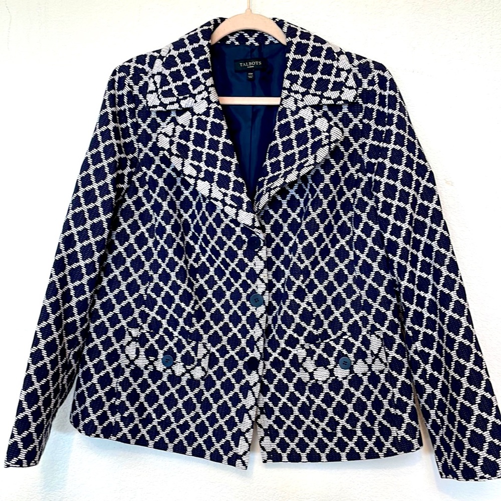 Talbots Blue and White Blazer Elegant Suit Jacket